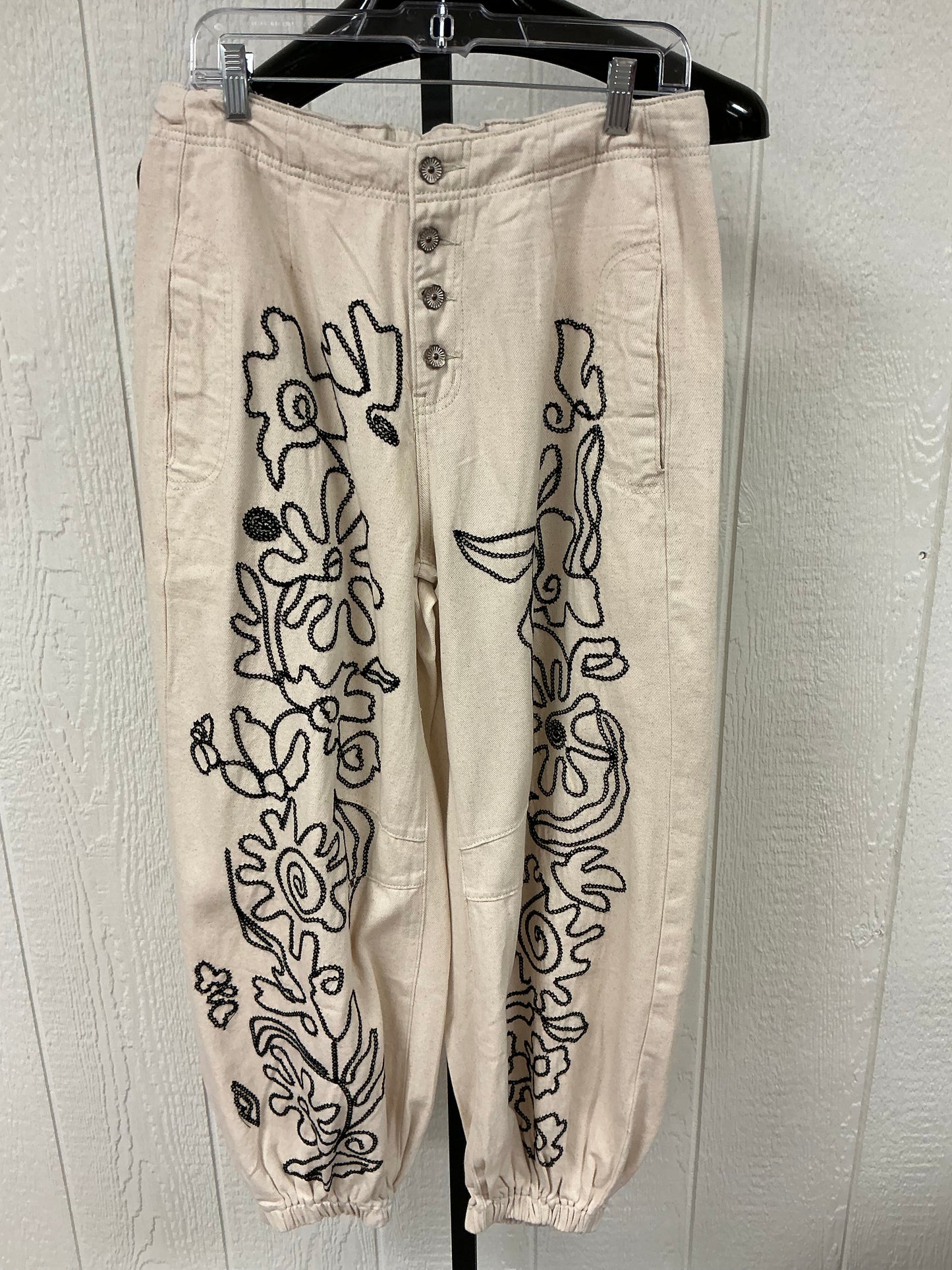 CREAM PANT W/BLK EMB (YKP170