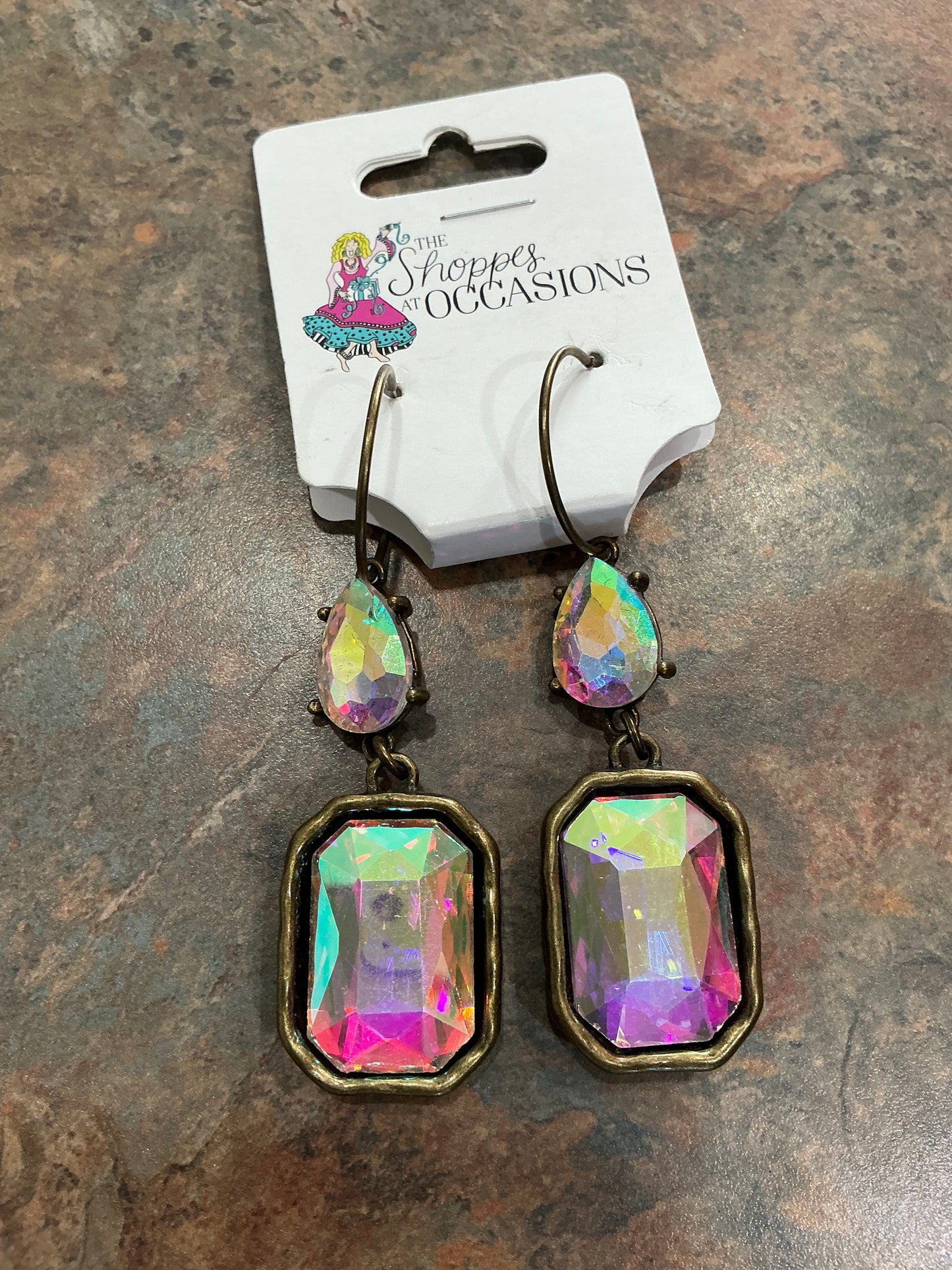 IRIDESCENT DOUBLE STONE EARRING