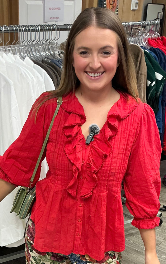 RED RUFFLE BLOUSE