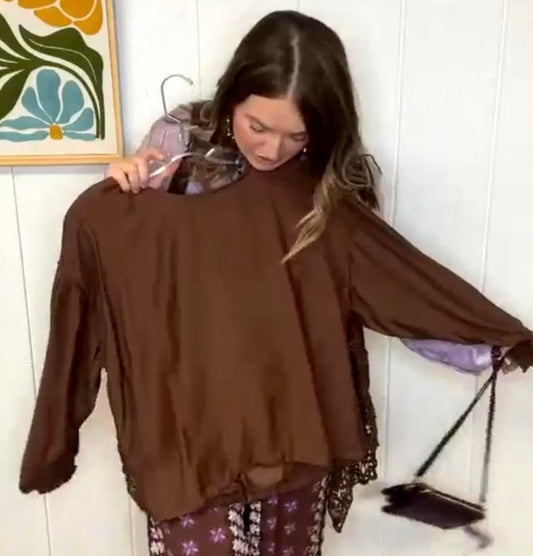 BROWN LONG SLV TOP