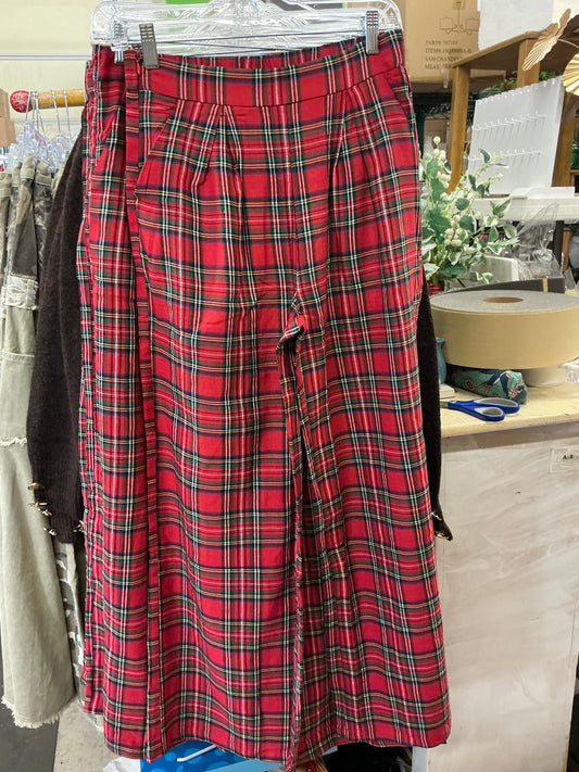 PLAID WIDE LEG PULL ON PANT