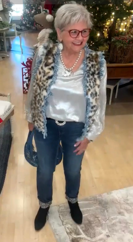 DENIM/FAUX FUR PATCH VEST