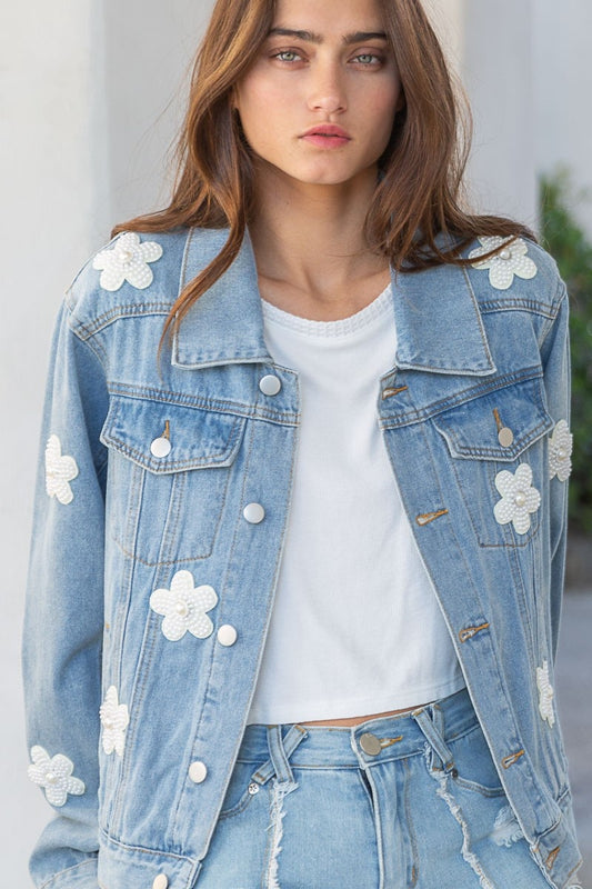 PEARL FLOWER DENIM JKT (IP7456)