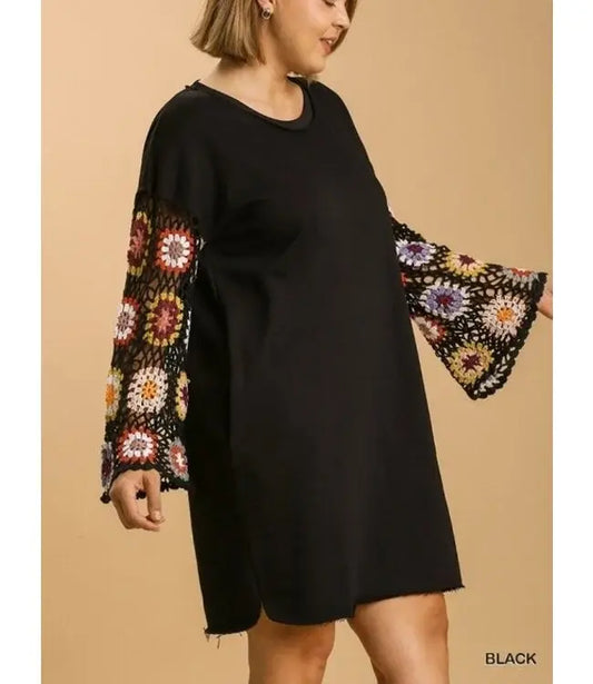 DRESS W/CROCHET SLV