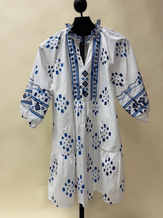 EMBROIDERY PRINT 3/4 SLV DRESS(D5733