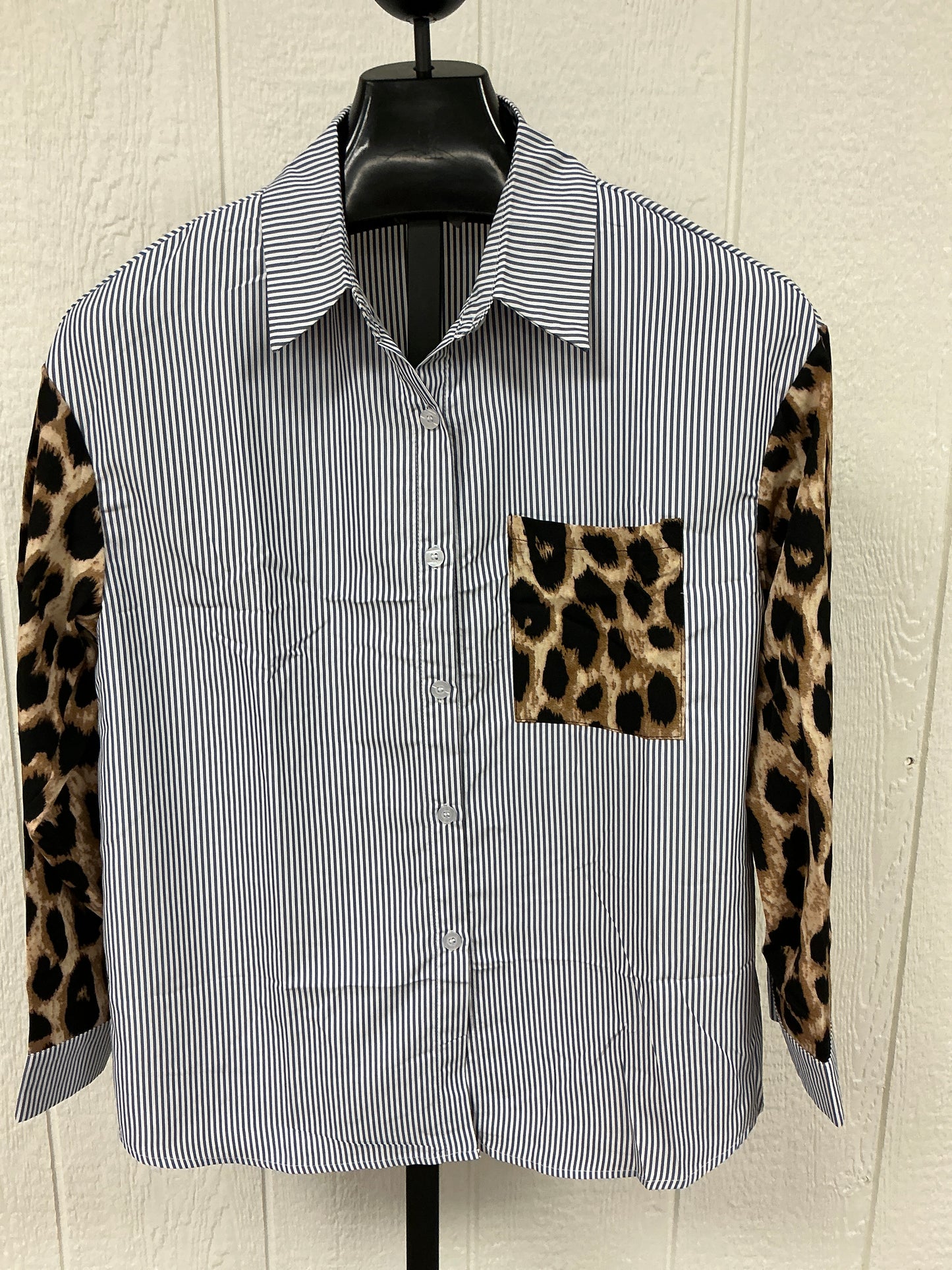LOOSE LEOPARD PRINT/STRIP SHIRT