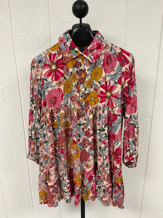 FLORAL PRINT TIERED SHIRT DRESS