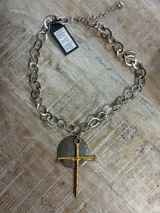 17" SILVER PLATED NCK W/GOLD PLATED CROSS