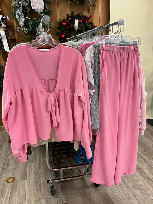 TWIL PANT SET/TIE BLOUSE