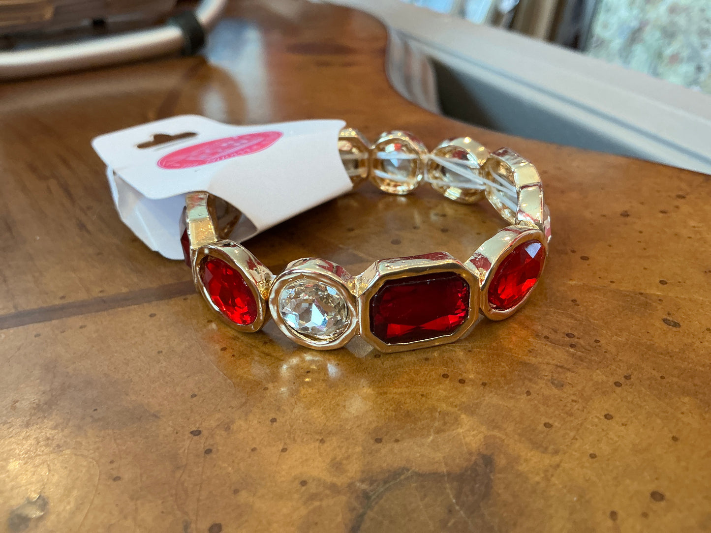 GOLD,RED & CLEAR CRYSTAL BRAC
