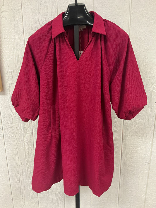 CRIMSON V/NCK BUBBLE SLV DRESS