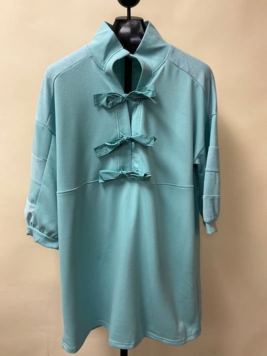 TURQ BOW LONG SLV DRESS