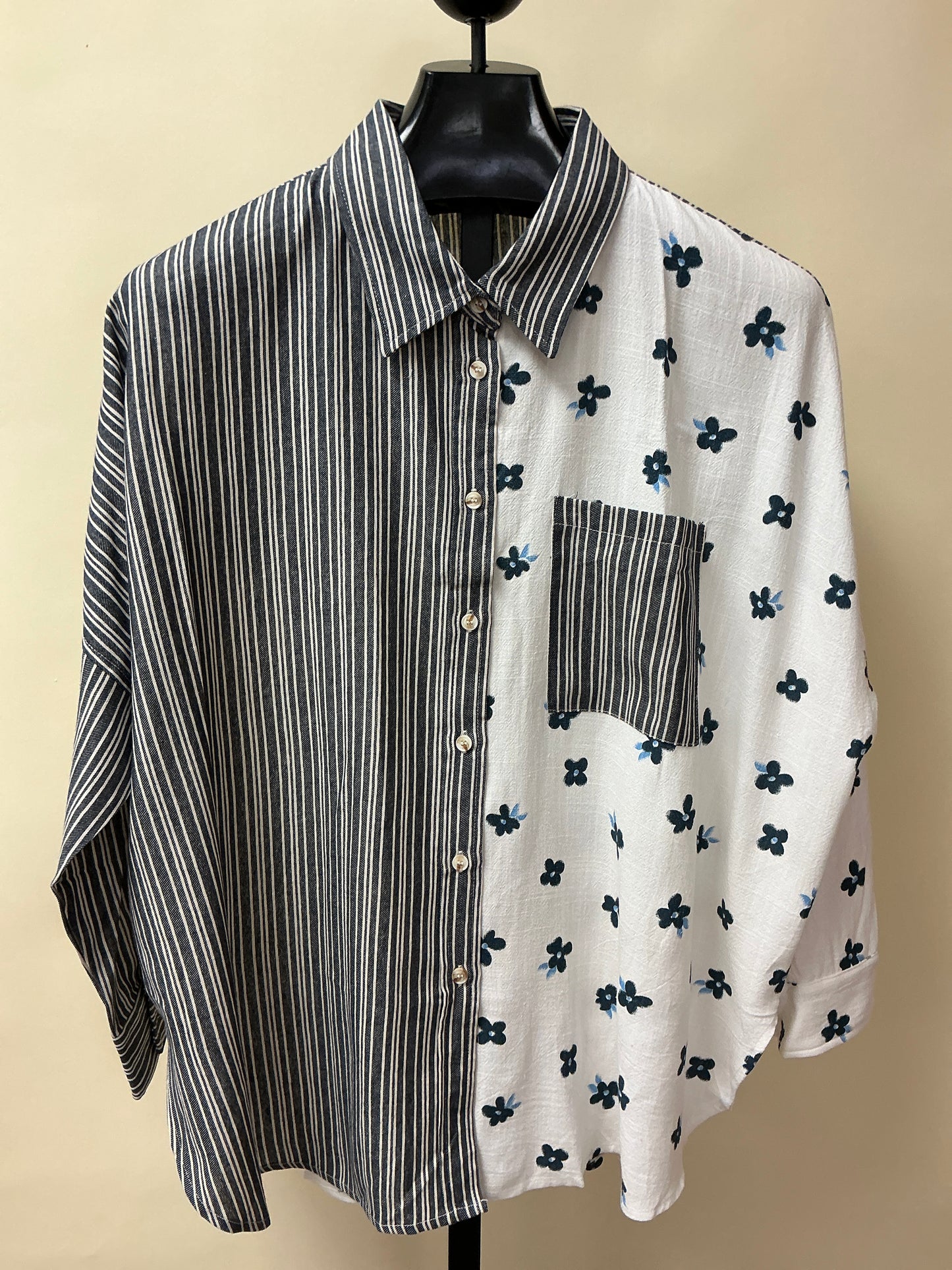 FLORAL PRINT & STRIPE SHIRT