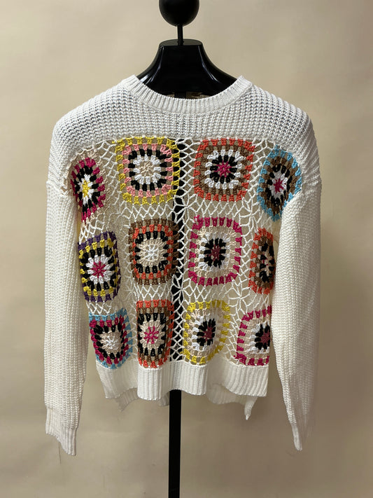 MULTI CROCHET PATCH SWEATER KNIT TOP