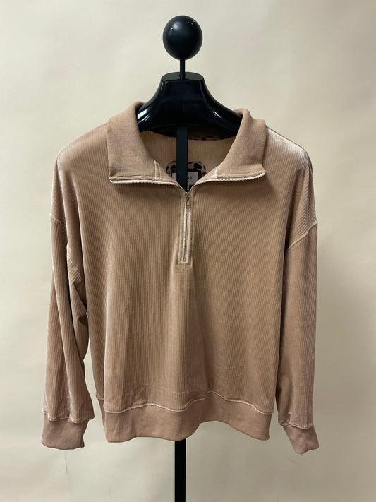 TAN ZIPPER JKT; LEOPARD TRIM