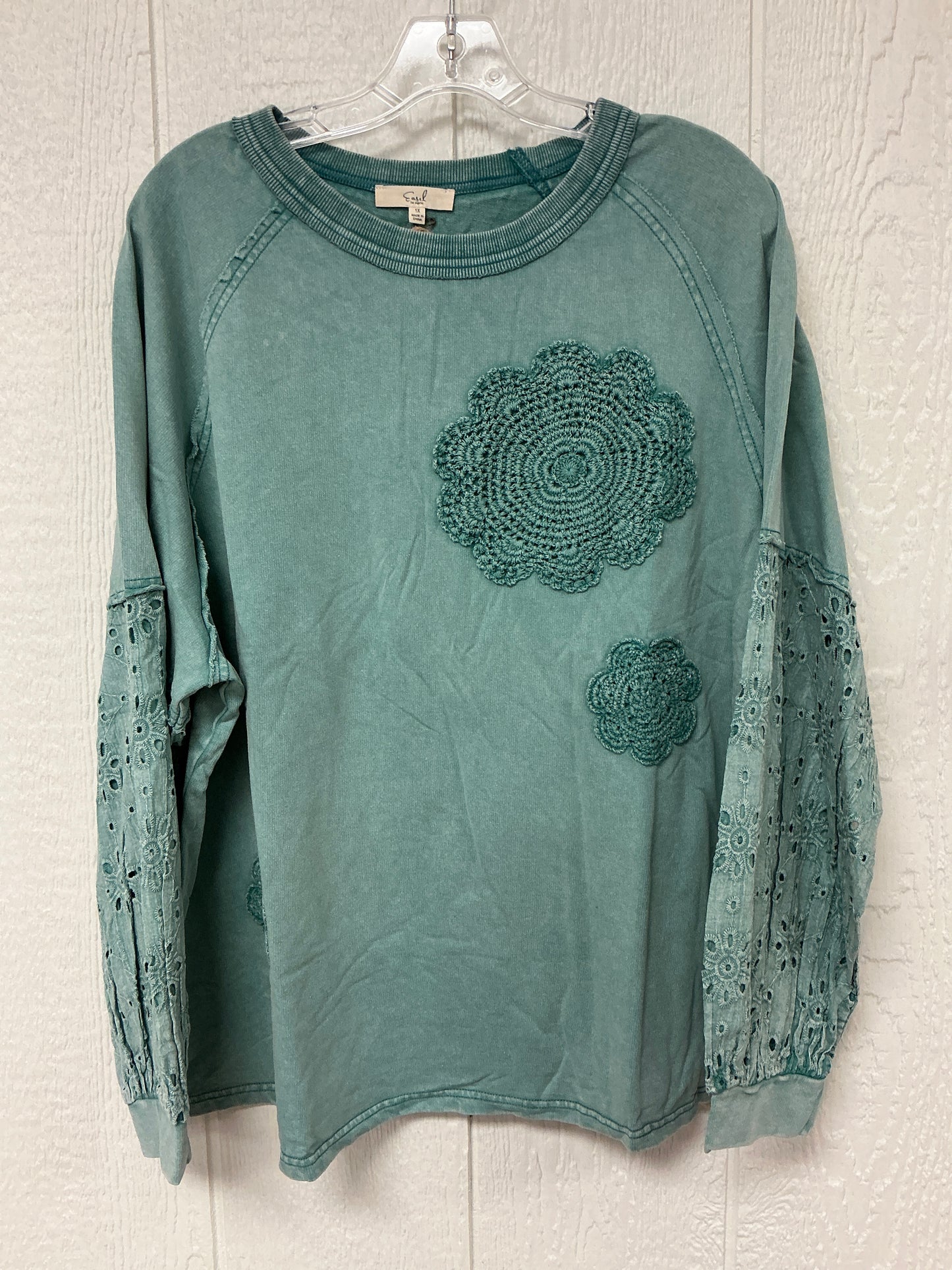 TEAL LACE SLV TOP (ET18945X