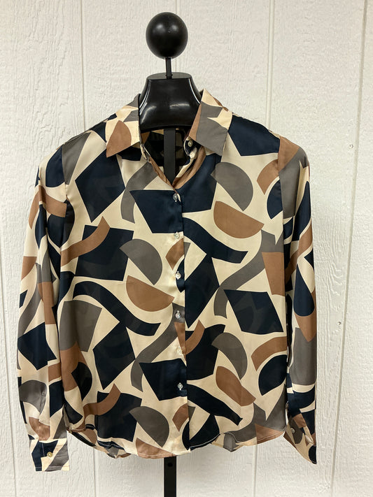 NAVY/TAUPE LONG SLVE BLOUSE