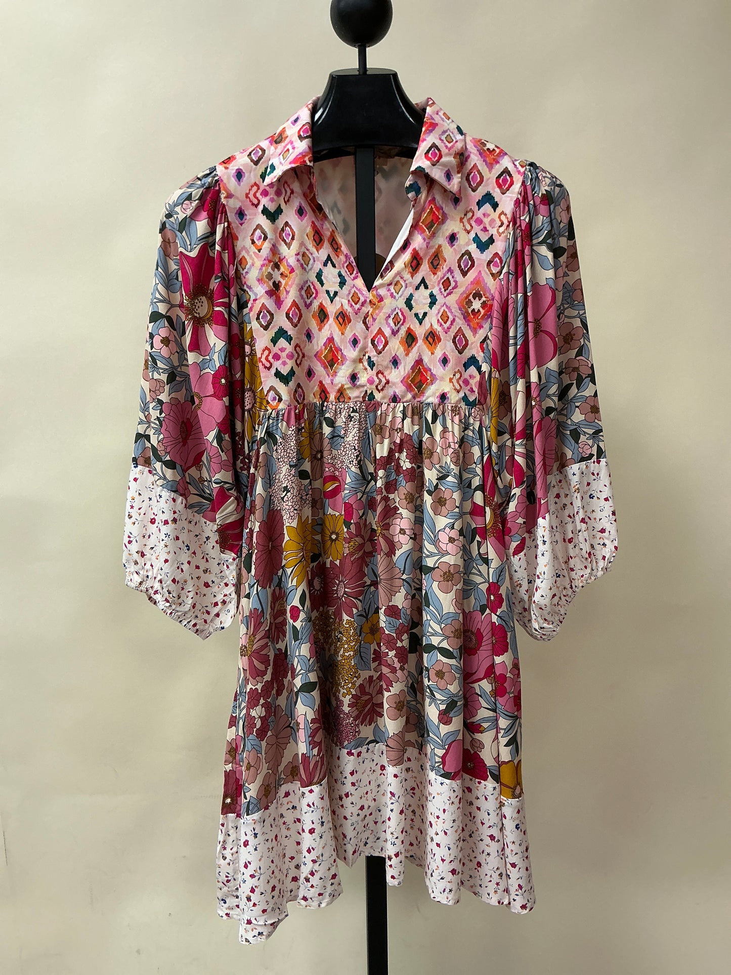 MIX PRINT BUBBLE SLV DRESS