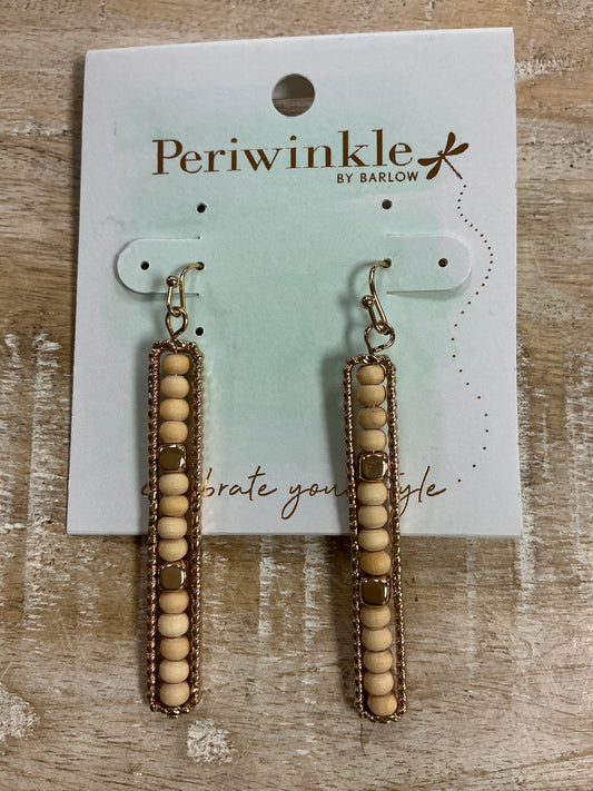 IVORY WOOD GOLD BEAD DROP EARR