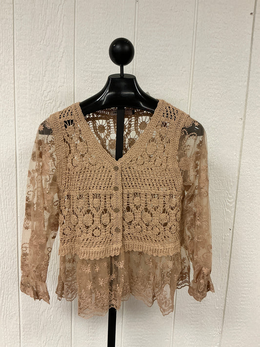 TAUPE CROCKET LACE VEST(OLS-4942