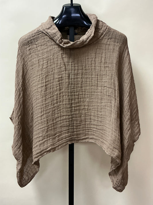 LINEN COWLNECK TOP/CAMELLO
