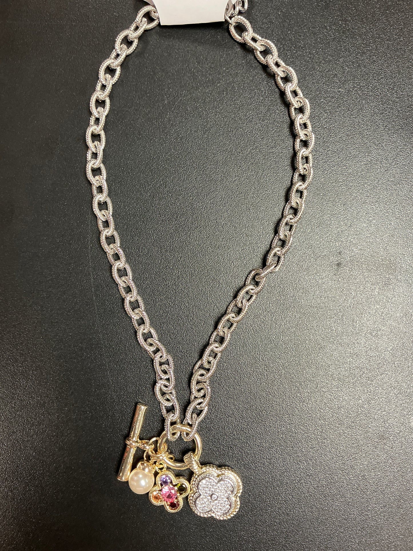 GOLD PLATED CZ PAVED STONE NECK