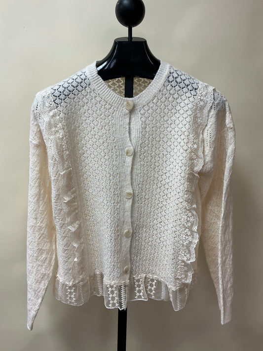 LACE RUFFLE KNIT SWEATER CARDIGAN