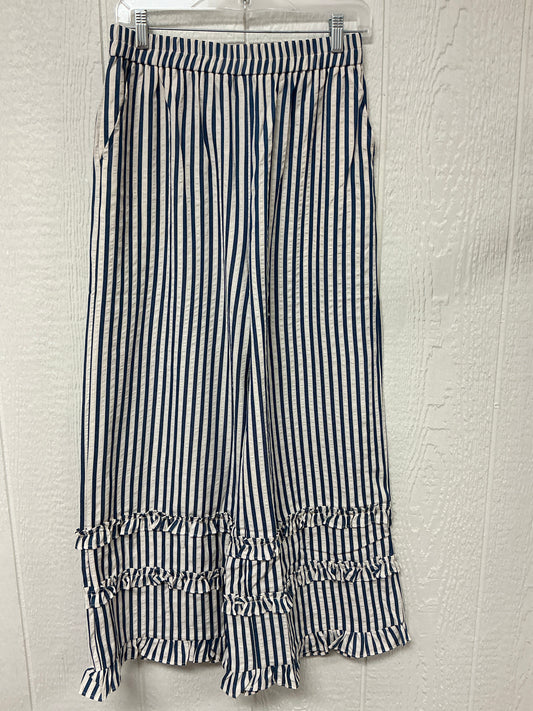 NAVY STRIP WIDE LEG PANT(QM7013