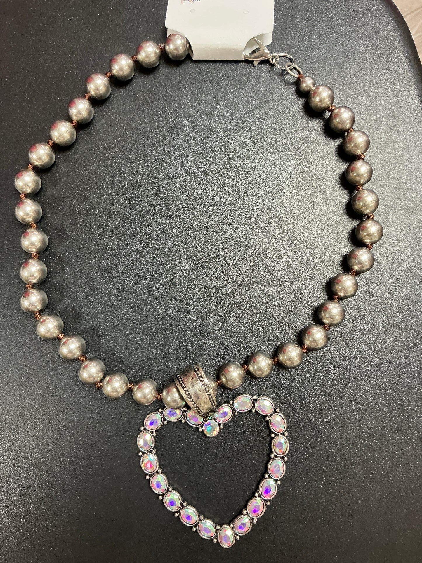 LARGE RHINESTONE/SLV HEART NCK