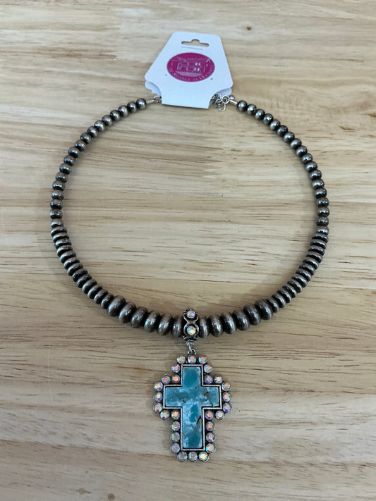 TURQ CROSS CHOKER NCK