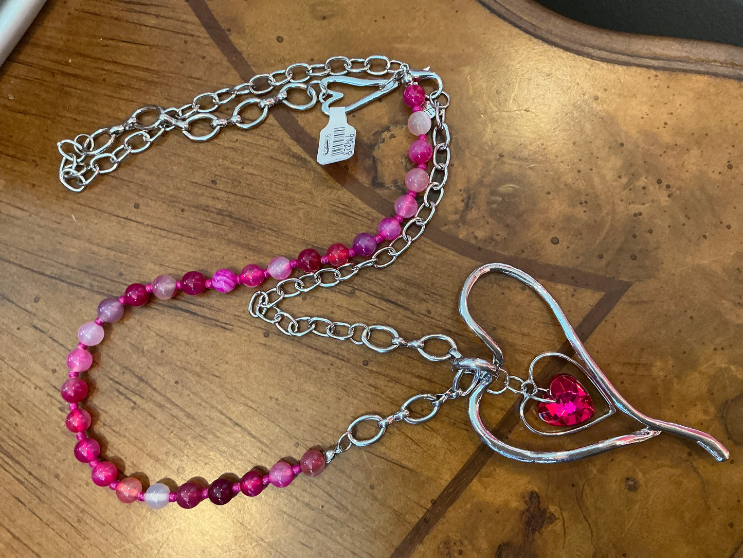 SILVER & BEAD HEARTS W/RHINESTONE