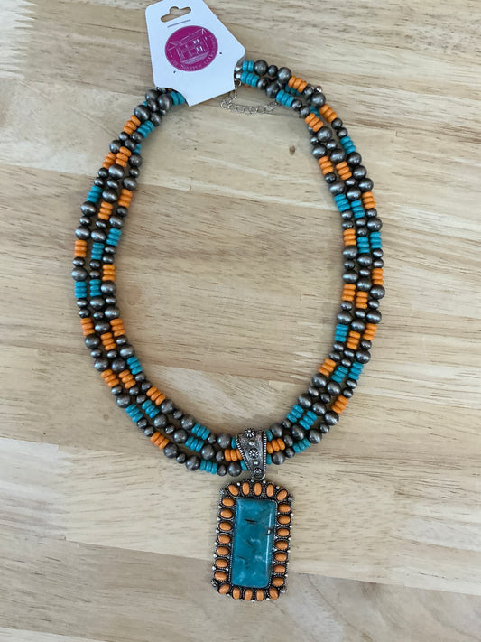TURQ/ORANGE BEAD NCK