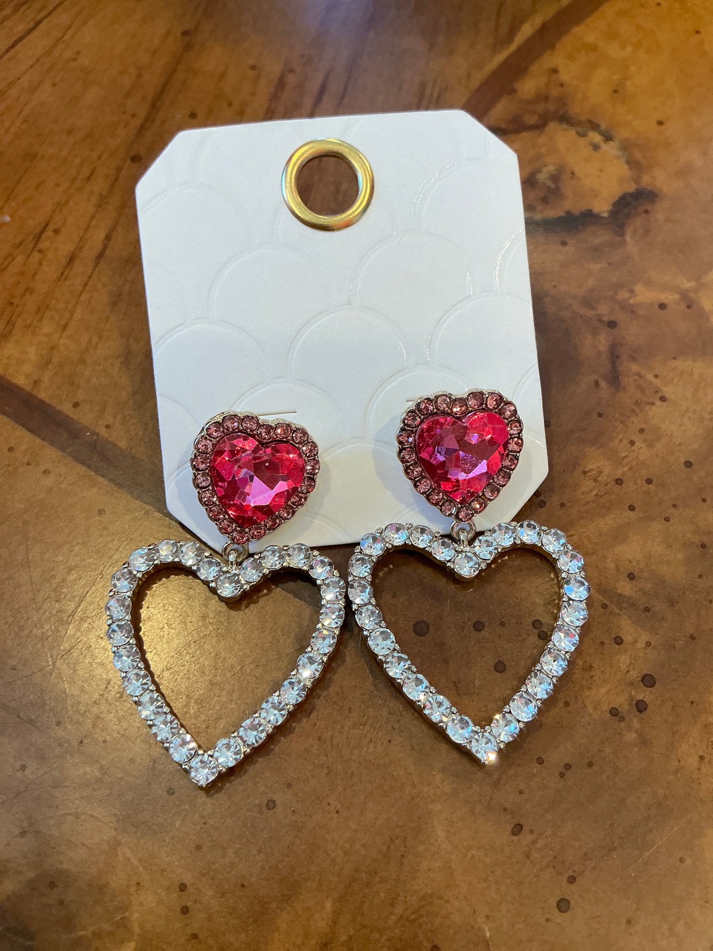 PINK HEART JEWELED EARRINGS