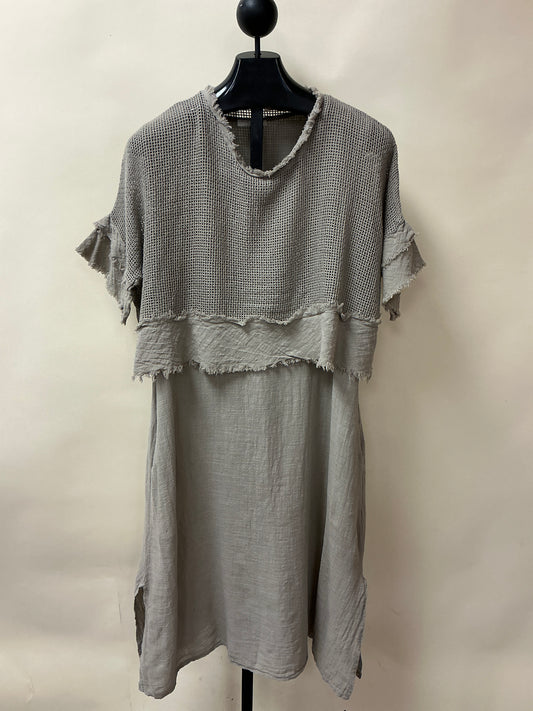 FISHNET CROP DRESS/TAUPE