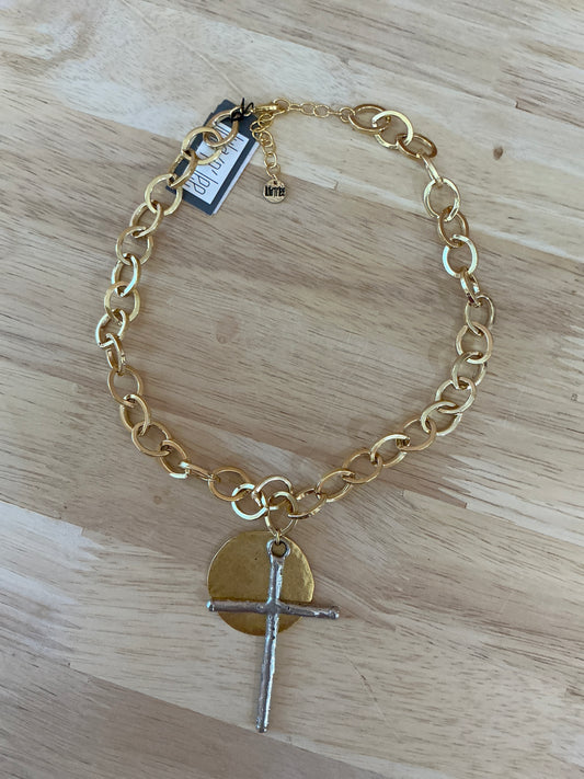 17" GOLD PLATED CHAIN NECK/WITH SILVER CROSS
