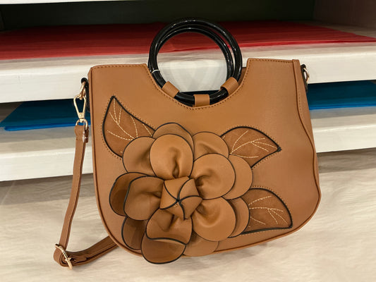 BROWN BLOSSOM ACCENT HANDBAG