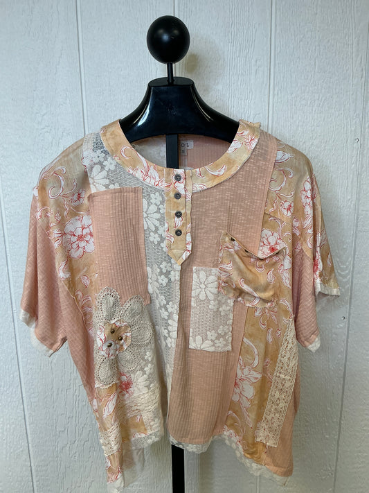 CORAL/PEACH SHORT SLV TOP(YKT1394