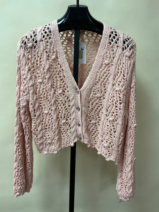 POWDER PINK OVERSIZED CROCHET CARDIGAN-PP