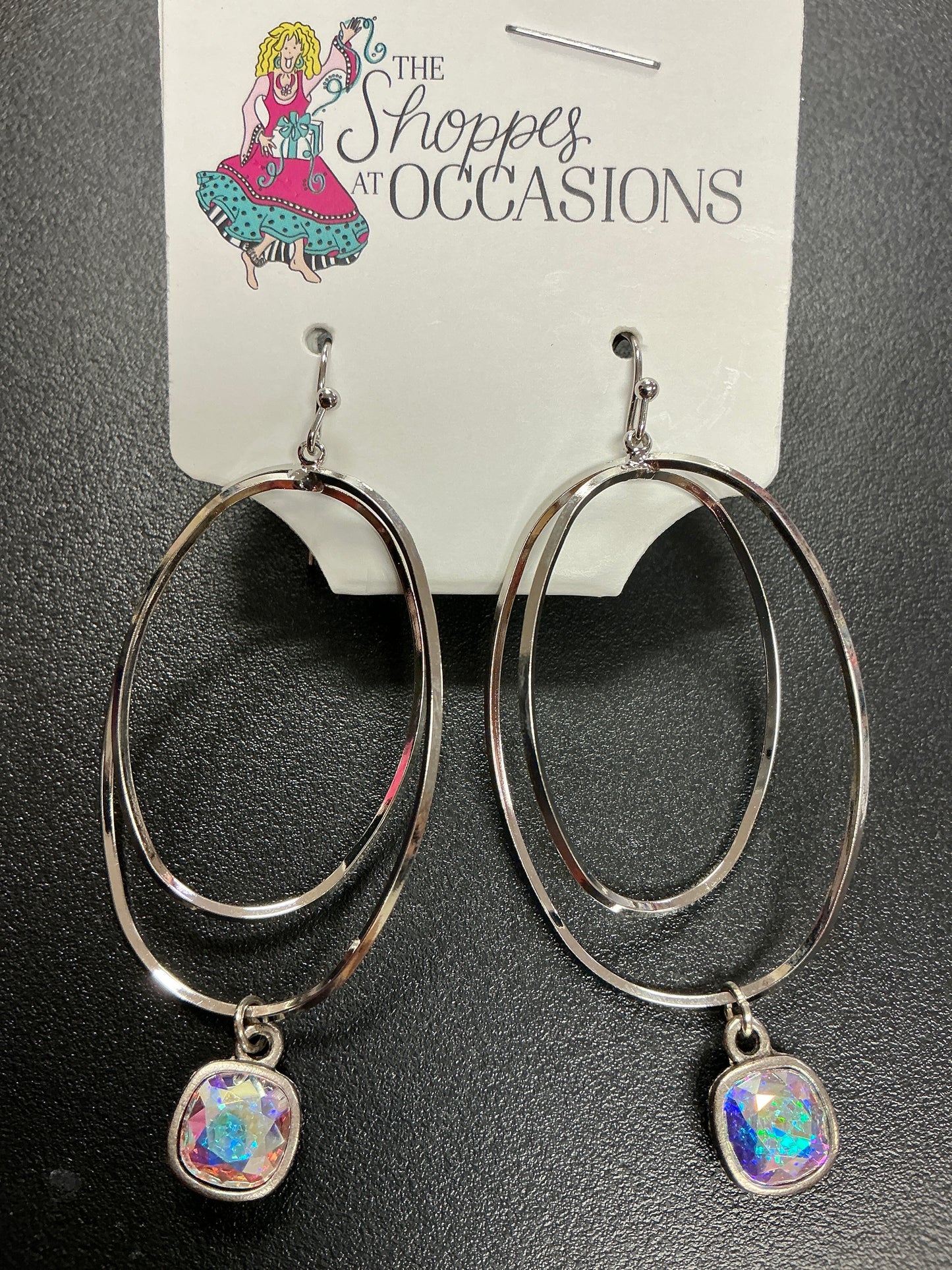 SILVER DOUBLE OVAL HOOP W/RHINESTONE