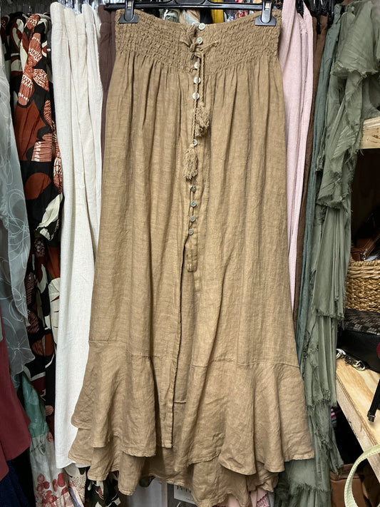 LINEN BUTTON DOWN SKIRT