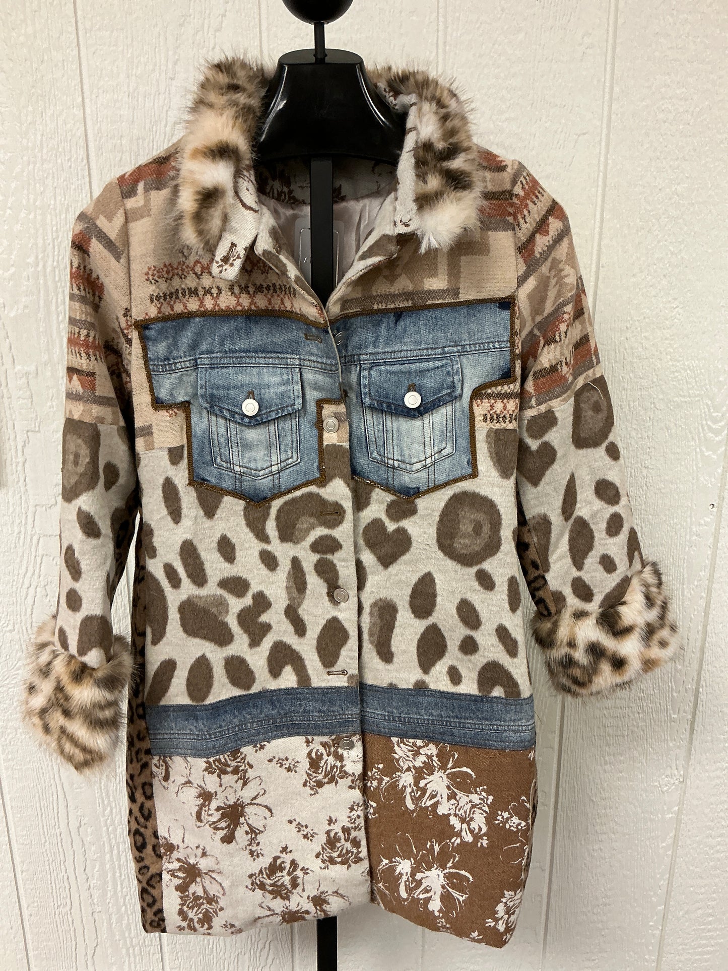 PATCHWORK JACKET/FUR TRIM