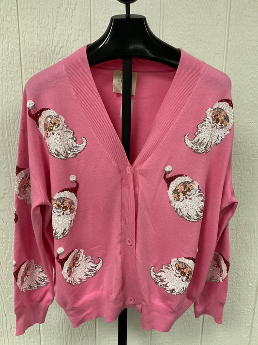 PINK O/SIZED SANTA CARDIGAN