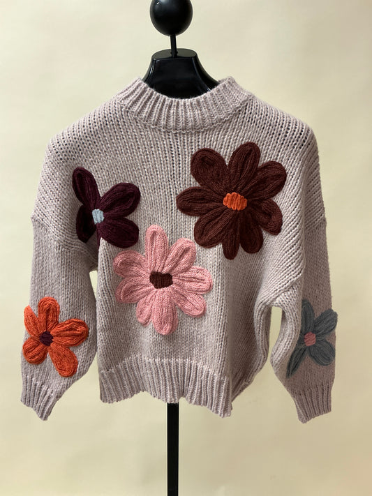 KNIT FLOWER HIGH NECK SWEATER