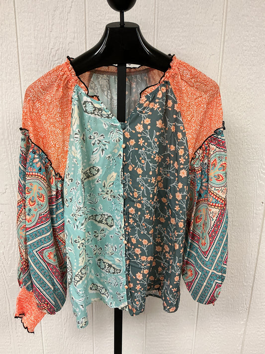 FLORAL PATCHWORK V-NCK BLOUSE