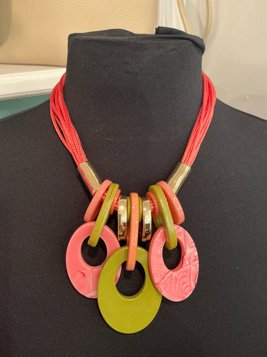 PINK CORD OVAL PENDANT NCK