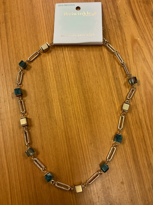 GREEN +GOLD BEAD W/LINKS NCK