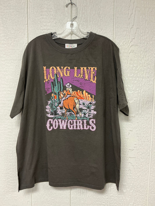 CHARCOAL PRINT COWGIRL TEE