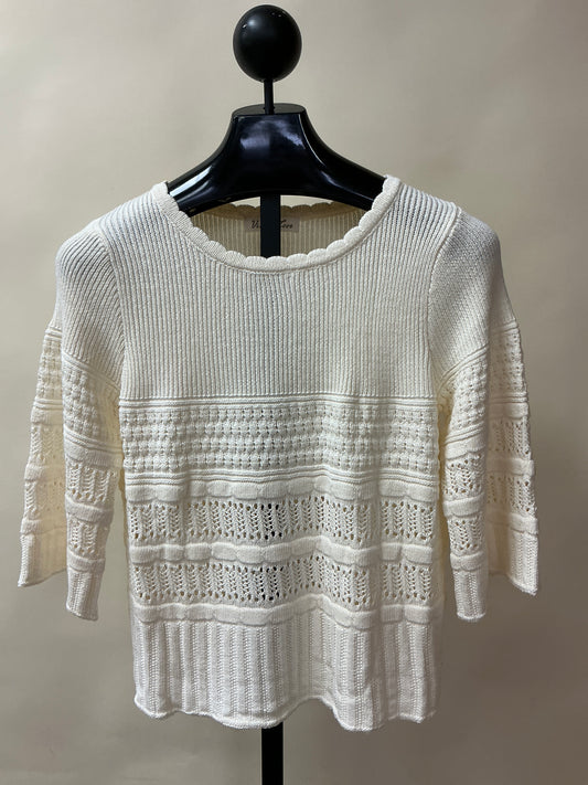 ROUND NCK 3/5 SLV KNIT TOP