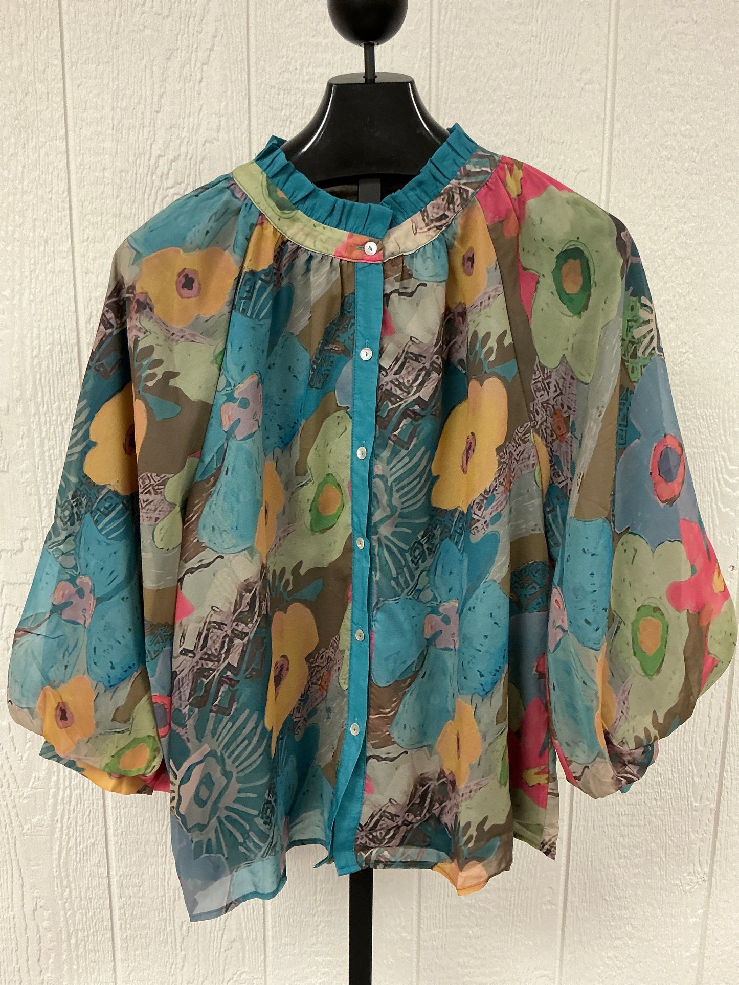 MULTI COLOR TEAL TOP W/PUFF SLV