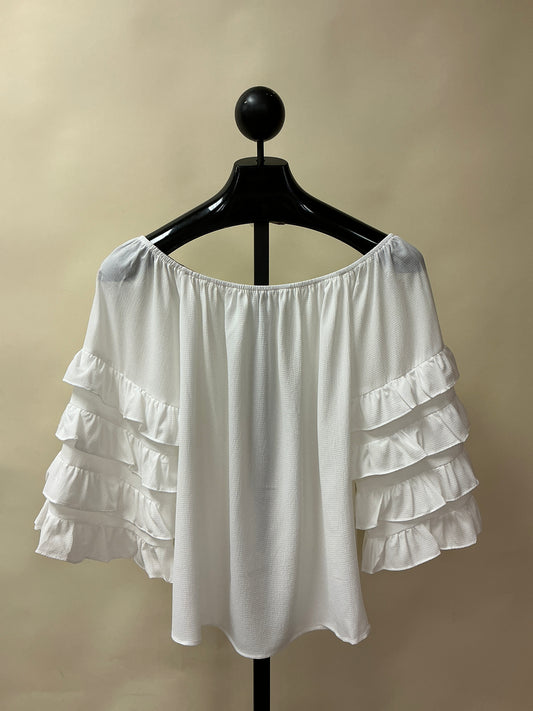 OFF SHOULDER, 4TIER RUFFLE 3/4 SLV